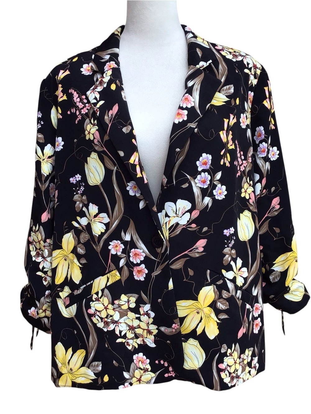 Susan Graver Floral 3/4 Sleeve Lined Blazer NEW